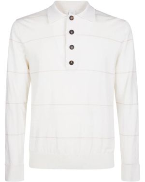 Eleventy Gestreiftes Baumwoll-Kaschmir-Poloshirt - Weiß