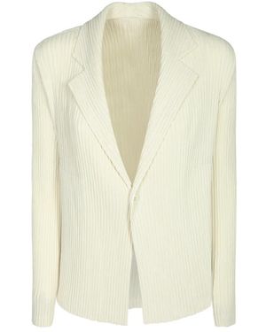 Issey Miyake Hatching Pleats One-Button Blazer - Naturel