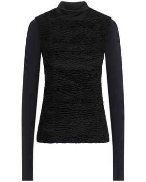 DARKPARK Joy Double Fabric Faux Astrakan & Jersey Top - Zwart