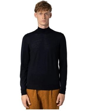Drumohr Blauer wollrollkragenpullover,woll rollkragenpullover in holzkohle,grüner basic rundhalsausschnitt pullover - Schwarz