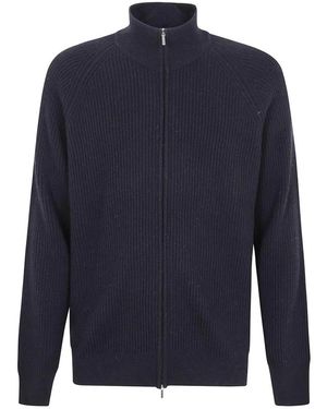 Barba Napoli Geribbelde Cardigan Met Mock Neck En Volledige Ritssluiting - Blauw