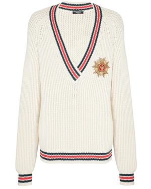 Balmain Gebreide Trui Met Insigne - Wit