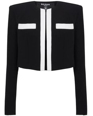 Balmain Tweekleurige Spencer-Jas Van Crêpe - Zwart