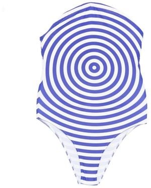 Jean Paul Gaultier Badmode ,Veelkleurig ,Polyester Strapless Handkerchief Neckline One-Piece - Blauw