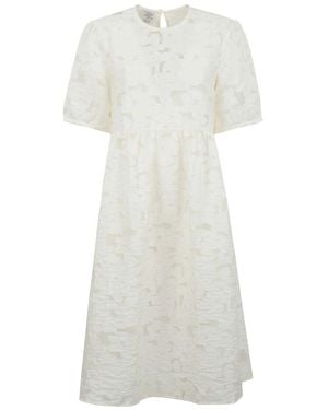 Baum und Pferdgarten Blumige Spitzen Midi-Kleid Mit Puffärmeln - Weiß