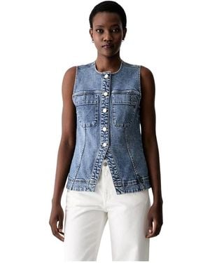 DKNY Jassen ,Blauw ,Denim Longline Denim Vest