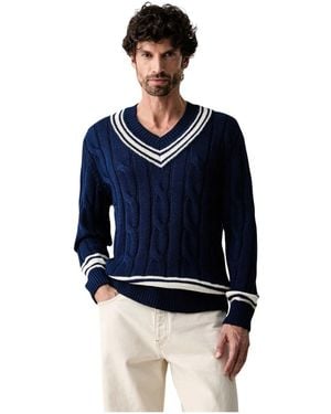 GANT Klassischer V-Ausschnitt-Pullover Aus Baumwolle - Blau