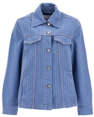 Ganni Jassen ,Blauw ,Denim Gestreept Denim Jack