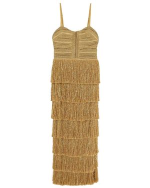 PATBO Kleedjes ,Geel ,Polyester Fringe Midi Jurk - Metallic