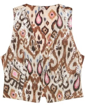 Oltre Chique Vest Met Pailletten - Bruin