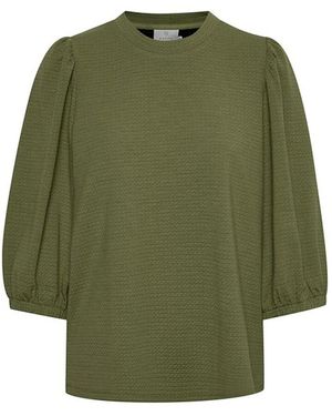 Kaffe Jersey bluse top mit 3⁄4 ärmeln und rundhalsausschnitt - Grün
