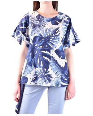 Twinset Tops ,Veelkleurig ,Katoen T-Shirt Met Korte Mouwen En Ronde Hals Met Bloemenprint - Blauw