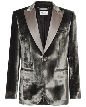 Philipp Plein Einknopf-Samtblazer - Schwarz