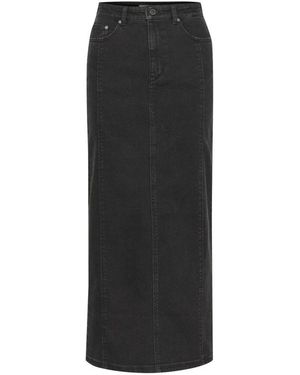 Gestuz Dunkelgrauer Gewaschener Denim Langer Rock - Schwarz