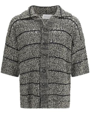 Roberto Collina Truien & Vesten ,Zwart ,Katoen Mouliné Textuur Gebreid Shirt - Grijs