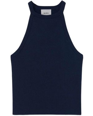 Halfboy Tops ,Blauw ,Katoen Gebreide Top Elegantie Veelzijdigheid