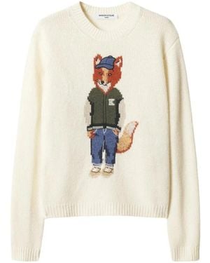 Maison Kitsuné Dressed Fox Intarsia Wol Trui - Wit