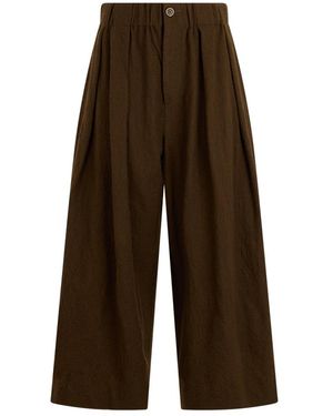 Uma Wang Broeken ,Bruin ,Wol Wijde Broek Met Elastische Tailleband