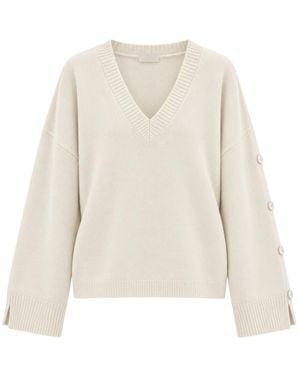 Akep Pullover Mit V-Ausschnitt Und Stickerei - Weiß
