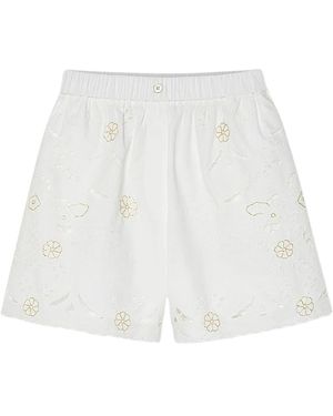 forte_forte Korte Broeken ,Katoen Kanten En Glazen Korte Shorts - Wit