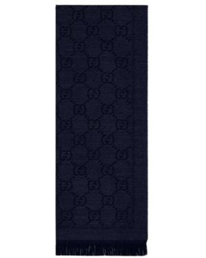 Gucci Accessoires ,Grijs ,Wol Wool Jacquard Scarf - Blauw