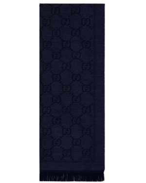 Gucci Accessoires ,Grijs ,Wol Wool Jacquard Scarf - Blauw