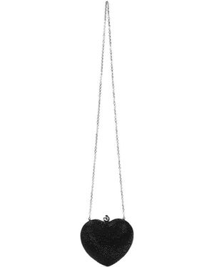 Mach & Mach Crystal Heart Suede Clutch - Schwarz