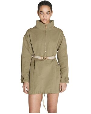 Prada Kleedjes ,Groen ,Katoen Jurk Met Halve Rits En Lange Mouwen