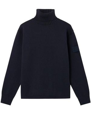 Stone Island Truien & Vesten ,Blauw ,Katoen Trui Met Coltrui En Ribboorden