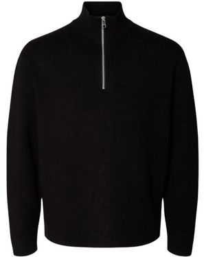 SELECTED Teller Half Zip Polo - Schwarz