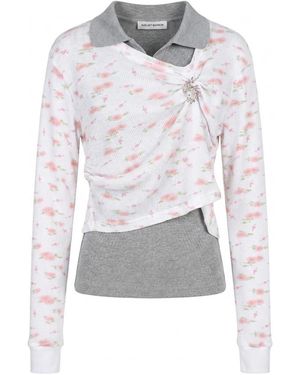 August Barron Tops ,Veelkleurig ,Pulled Polo - Wit