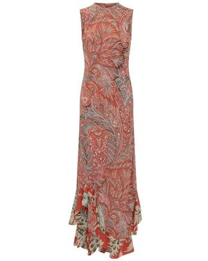 Etro Kleedjes ,Oranje ,Leer Mouwenloze Maxi Jurk - Bruin