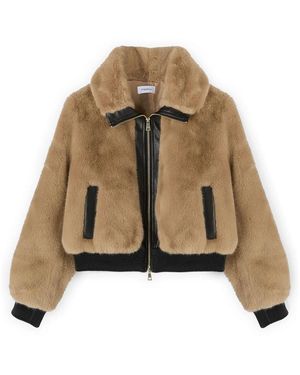 mötivi Jassen ,Polyester Jas Met Pluche-Effect En Inzetstukken - Bruin