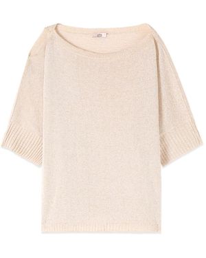 Oltre Viskose-Mix Pullover Mit Cut-Out - Natur