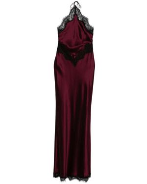retroféte Dunkelrotes Satin-Halterneck-Maxikleid
