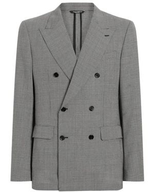 Dolce & Gabbana Jassen ,Grijs ,Leer Dubbelrijige Houndstooth Blazer