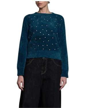 Kaos Sijlt003 Trui Met Ronde Hals Van Imitatiebont Met Studs - Blauw