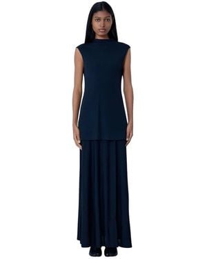 Jil Sander Gelaagde Jersey Turtleneck Maxi Jurk - Blauw