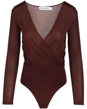 Self-Portrait Viscose Gebreide Bodysuit - Paars