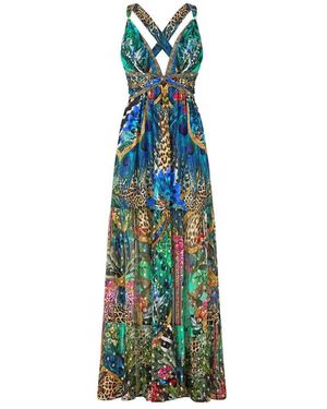 CAMILLA Kleedjes ,Veelkleurig ,Bead Strap Gathered Panel Dress Animal Alchemy - Blauw