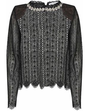 Self-Portrait Tops ,Zwart ,Polyester Floral Lace Cropped Top
