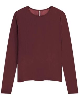 Summum Ronde Hals Top Lange Mouw Mesh Effen - Paars