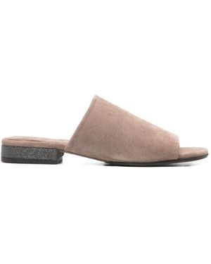 Brunello Cucinelli Suède Mules Met Monili - Bruin