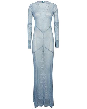 Santa Brands Kleedjes ,Blauw ,Katoen Maxi Uitlopende Jurk Met Open Rug