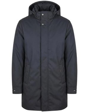 Moorer Jassen ,Blauw ,Leer Gewatteerde Jas Met Capuchon