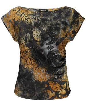 Desigual Overhemden ,Zwart ,Gebloemd Tanktop - Groen