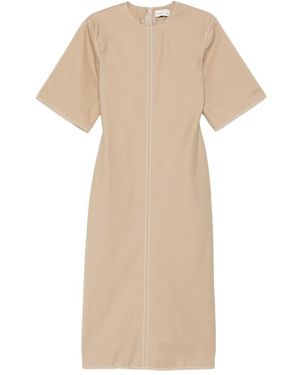 Ami Paris Kleedjes ,Leer Cotton Lange Getailleerde Jurk - Naturel