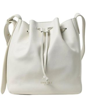 Twinset Perlen-Detail Leder Crossbody Tasche - Grau