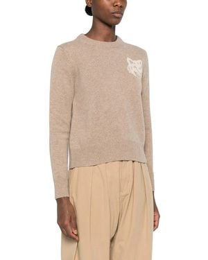 Maison Kitsuné Truien & Vesten ,Wol Fox Head Intarsia Sweater - Naturel