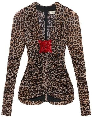 Blumarine Bedrukte Jersey Blouse Met Broche - Bruin